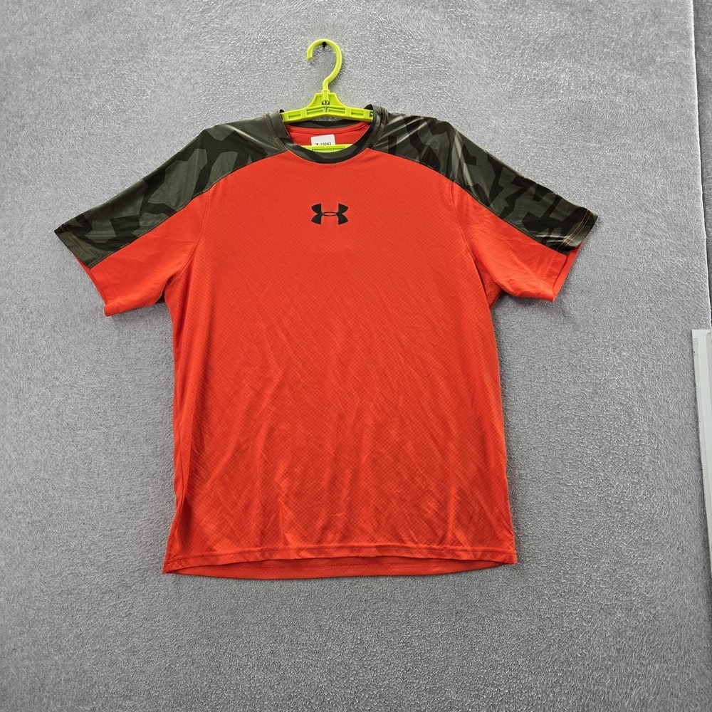 Under Armour Men Shirt L Orange Colorblock Heatgear Activewear Loose Short